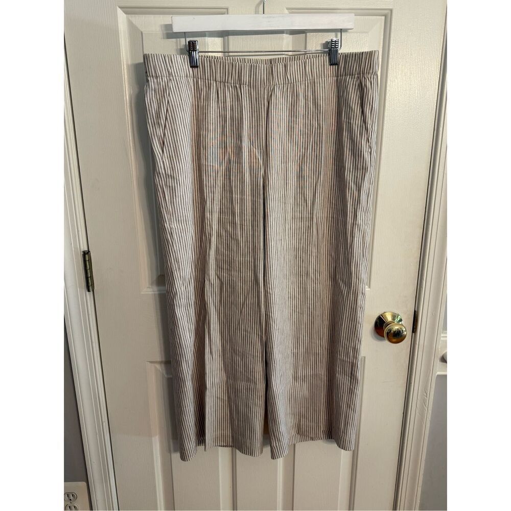 J. Jill Tan & White Stripe Linen Blend Pull On Pant sz L NWOT